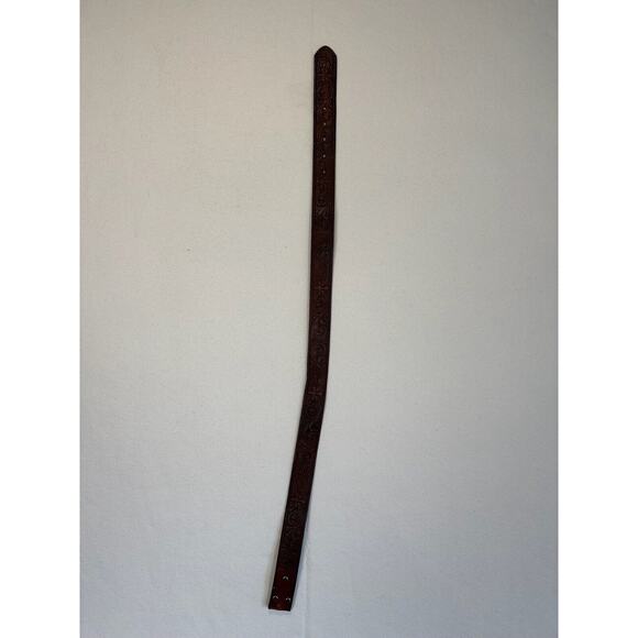 Nocona Mens Western Belt Leather Tooled Small Brown Cross Scroll‎ No Buckle - Picture 5 of 10